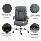 Chaise de bureau pivotante à dossier haut, en tissu de lin ergonomique avec accoudoirs et hauteur réglable