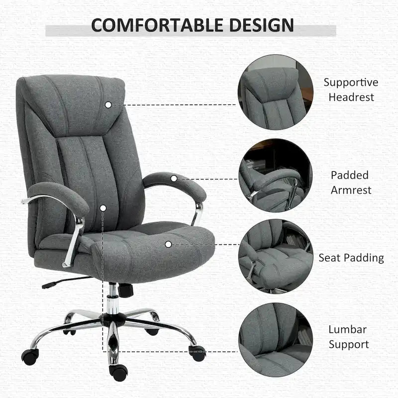Chaise de bureau pivotante à dossier haut, en tissu de lin ergonomique avec accoudoirs et hauteur réglable