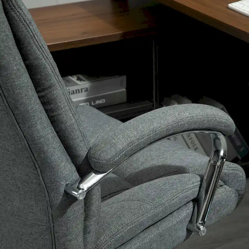 Chaise de bureau pivotante à dossier haut, en tissu de lin ergonomique avec accoudoirs et hauteur réglable