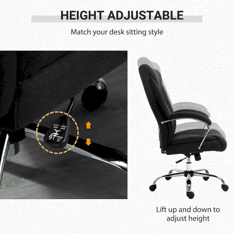 Chaise de bureau pivotante à dossier haut, en tissu de lin ergonomique avec accoudoirs et hauteur réglable
