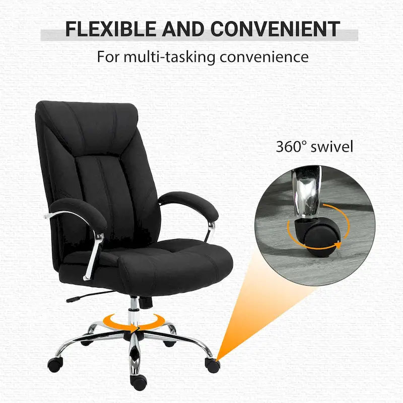 Chaise de bureau pivotante à dossier haut, en tissu de lin ergonomique avec accoudoirs et hauteur réglable