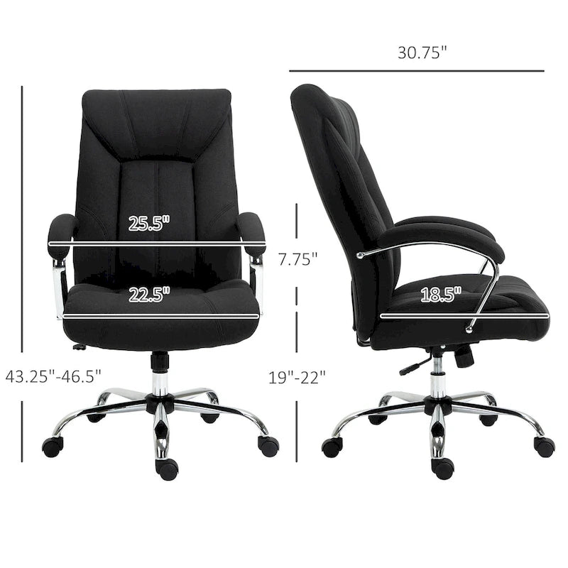 Chaise de bureau pivotante à dossier haut, en tissu de lin ergonomique avec accoudoirs et hauteur réglable