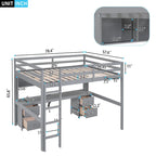 Lit mezzanine grand format avec bureau, armoires, tiroirs et plateau de chevet, station de charge, gris