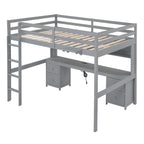 Lit mezzanine grand format avec bureau, armoires, tiroirs et plateau de chevet, station de charge, gris