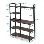 Étagère de boulanger en bois industriel marron avec rangement, support de micro-ondes moderne noir, étagère de rangement utilitaire de cuisine à 5 niveaux