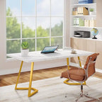 Bureau d'ordinateur à domicile, Bureau de direction en faux marbre blanc et doré de 55 pouces