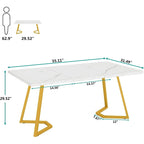Bureau d'ordinateur à domicile, Bureau de direction en faux marbre blanc et doré de 55 pouces