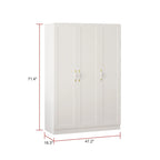 Armoire de 47,2 W avec trois portes, deux tringles à vêtements, poignée florale dorée