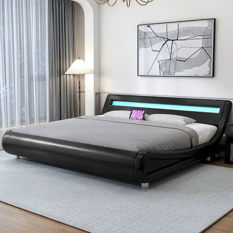 Cadre de lit King Size en PU Rembourré avec LED