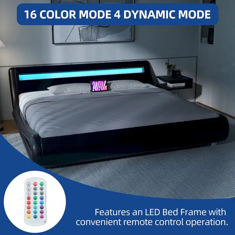 Cadre de lit King Size en PU Rembourré avec LED