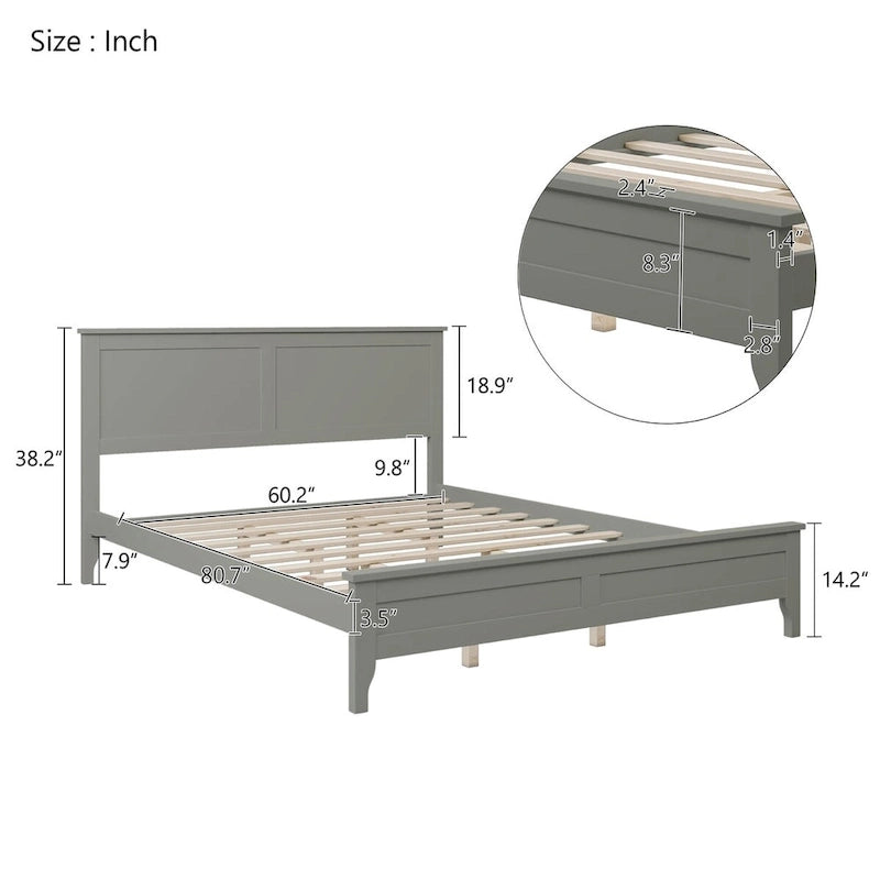 Lit plateforme queen en bois massif moderne