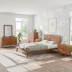 Beau lit plateforme en bois bas de style mid-century