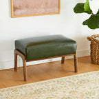 Tabouret d'appoint en similicuir 24,5 W avec pieds en hévéa noyer