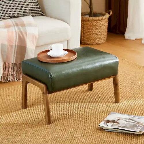 Tabouret d'appoint en similicuir 24,5 W avec pieds en hévéa noyer