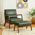 Tabouret d'appoint en similicuir 24,5 W avec pieds en hévéa noyer