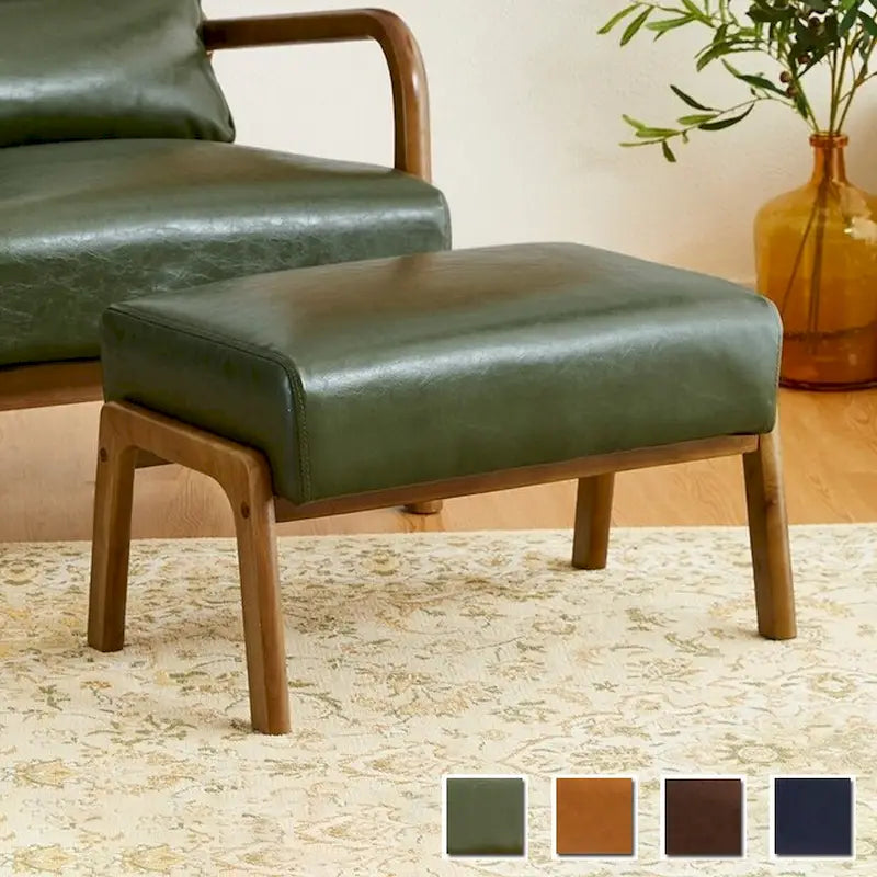 Tabouret d'appoint en similicuir 24,5 W avec pieds en hévéa noyer