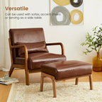 Tabouret d'appoint en similicuir 24,5 W avec pieds en hévéa noyer