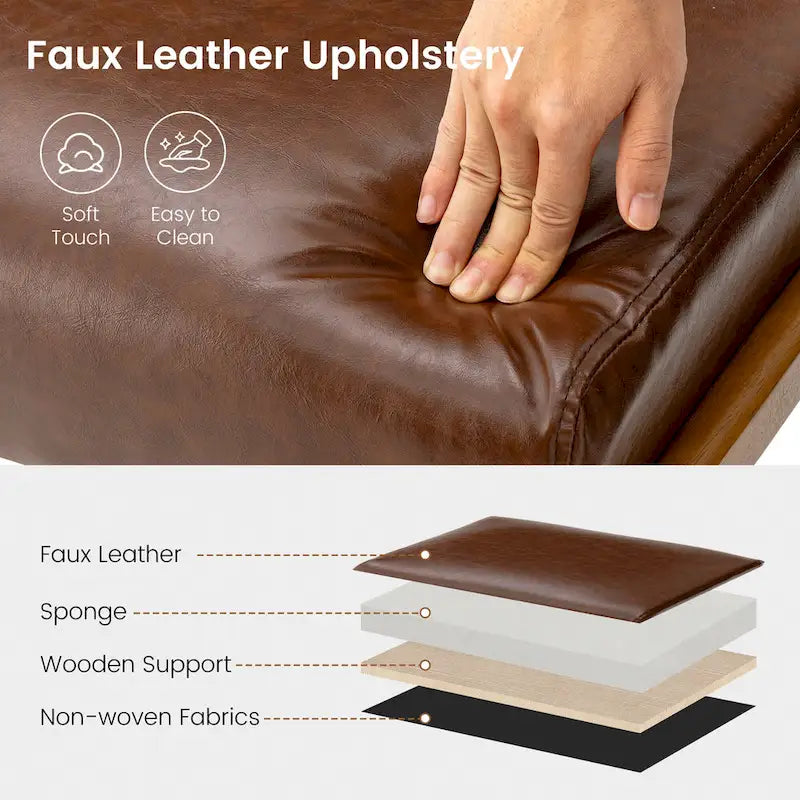 Tabouret d'appoint en similicuir 24,5 W avec pieds en hévéa noyer