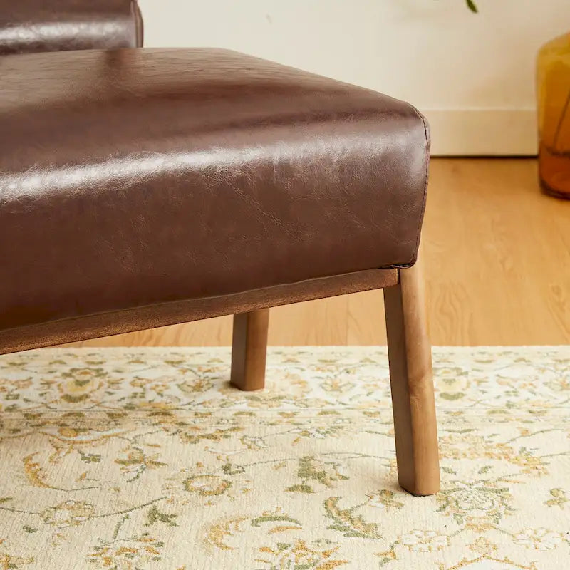 Tabouret d'appoint en similicuir 24,5 W avec pieds en hévéa noyer