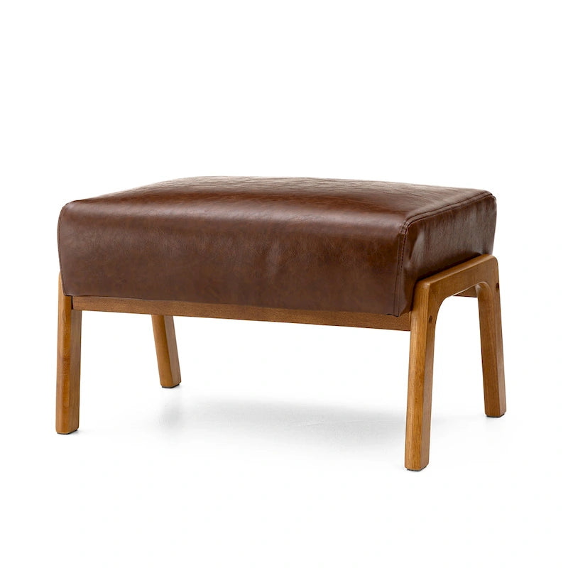 Tabouret d'appoint en similicuir 24,5 W avec pieds en hévéa noyer