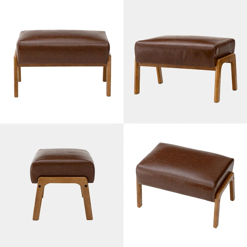 Tabouret d'appoint en similicuir 24,5 W avec pieds en hévéa noyer
