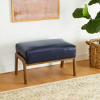 Tabouret d'appoint en similicuir 24,5 W avec pieds en hévéa noyer