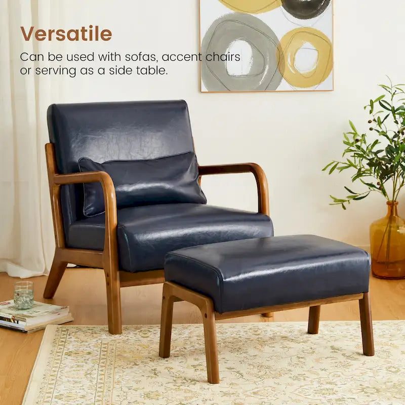 Tabouret d'appoint en similicuir 24,5 W avec pieds en hévéa noyer