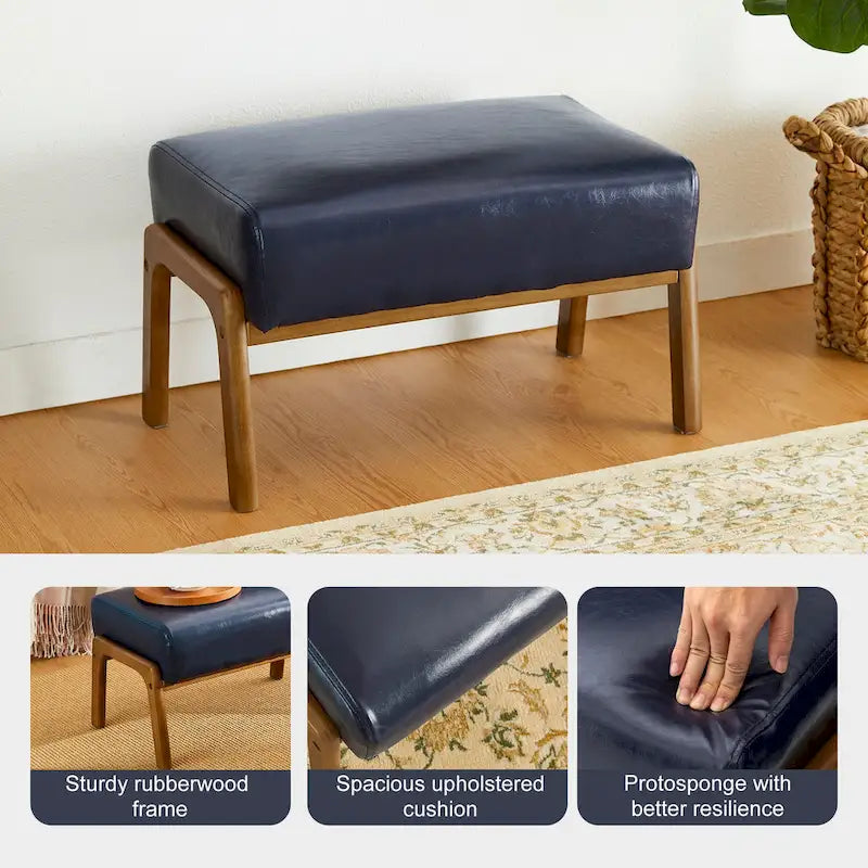 Tabouret d'appoint en similicuir 24,5 W avec pieds en hévéa noyer