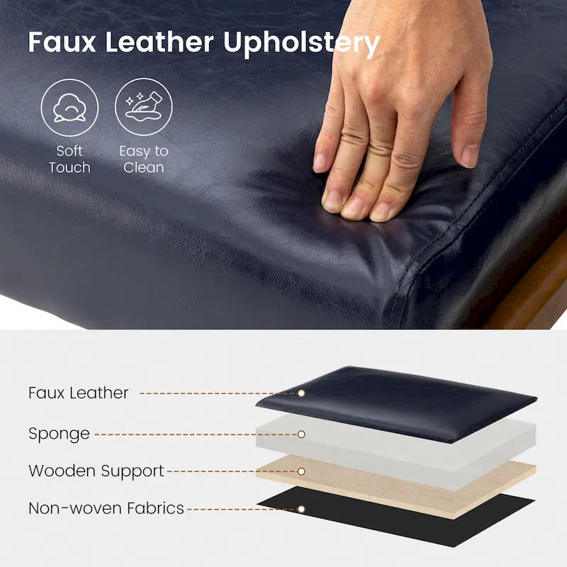 Tabouret d'appoint en similicuir 24,5 W avec pieds en hévéa noyer