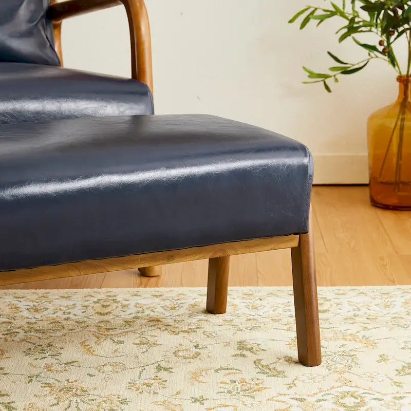 Tabouret d'appoint en similicuir 24,5 W avec pieds en hévéa noyer