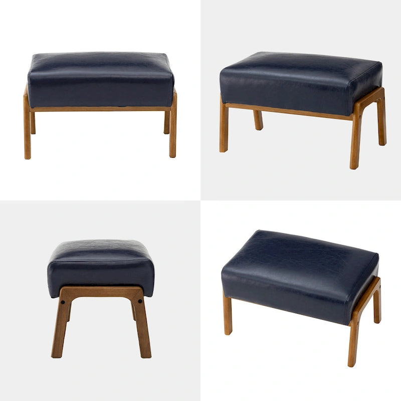 Tabouret d'appoint en similicuir 24,5 W avec pieds en hévéa noyer