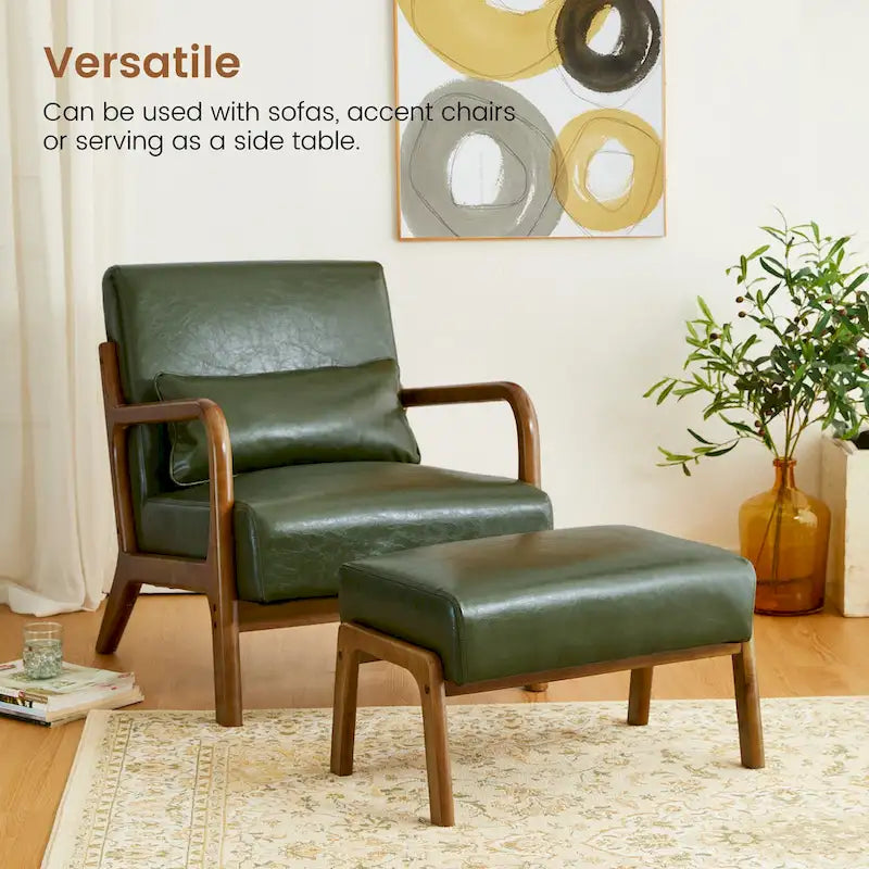Tabouret d'appoint en similicuir 24,5 W avec pieds en hévéa noyer