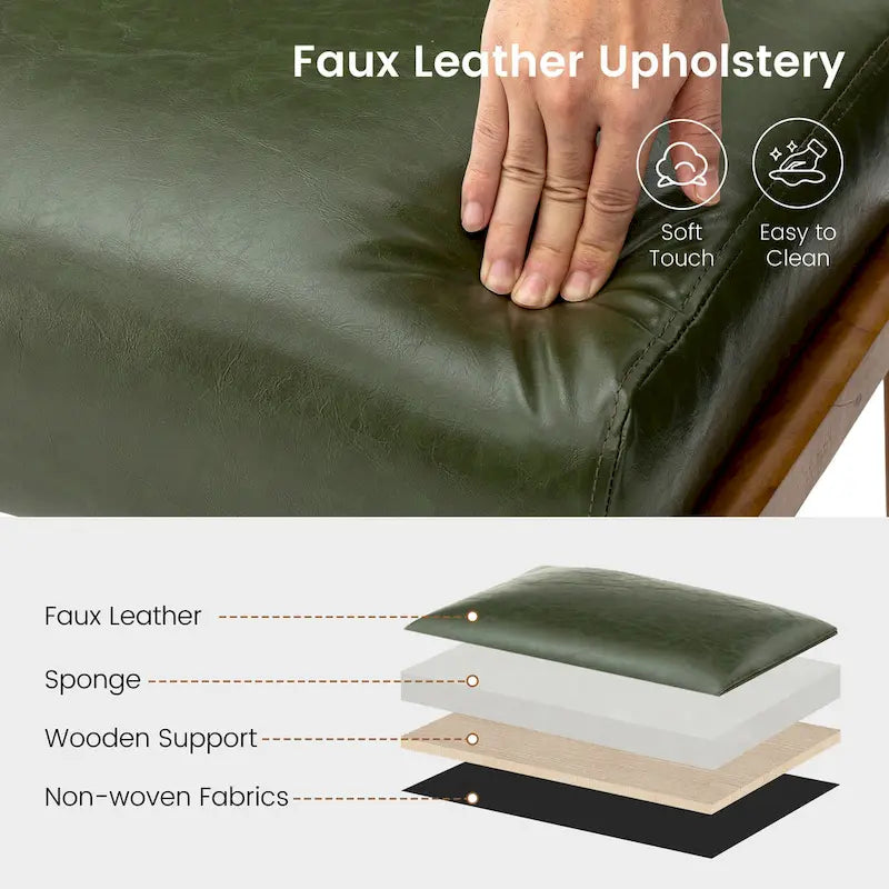Tabouret d'appoint en similicuir 24,5 W avec pieds en hévéa noyer