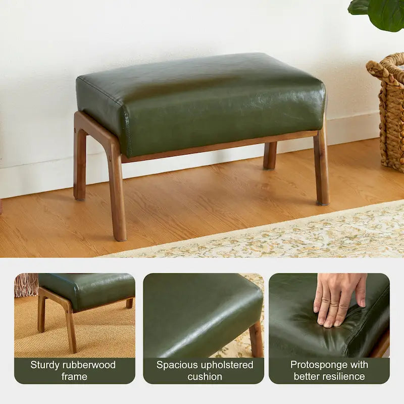 Tabouret d'appoint en similicuir 24,5 W avec pieds en hévéa noyer
