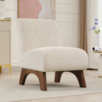 Fauteuil d'appoint sans accoudoirs en velours côtelé avec pieds en bois massif et assise rembourrée