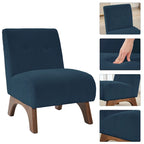 Fauteuil d'appoint sans accoudoirs en velours côtelé avec pieds en bois massif et assise rembourrée