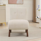 Fauteuil d'appoint sans accoudoirs en velours côtelé avec pieds en bois massif et assise rembourrée