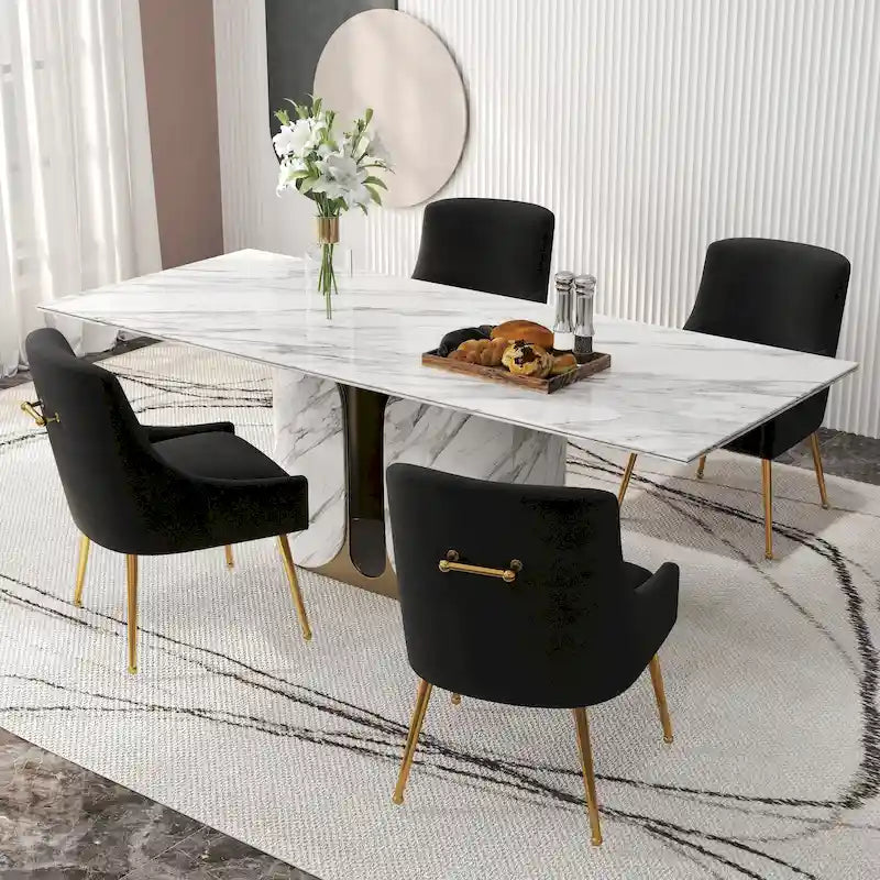 Lot de 4 chaises de salle à manger sans accoudoirs en velours, style moderne et glamour