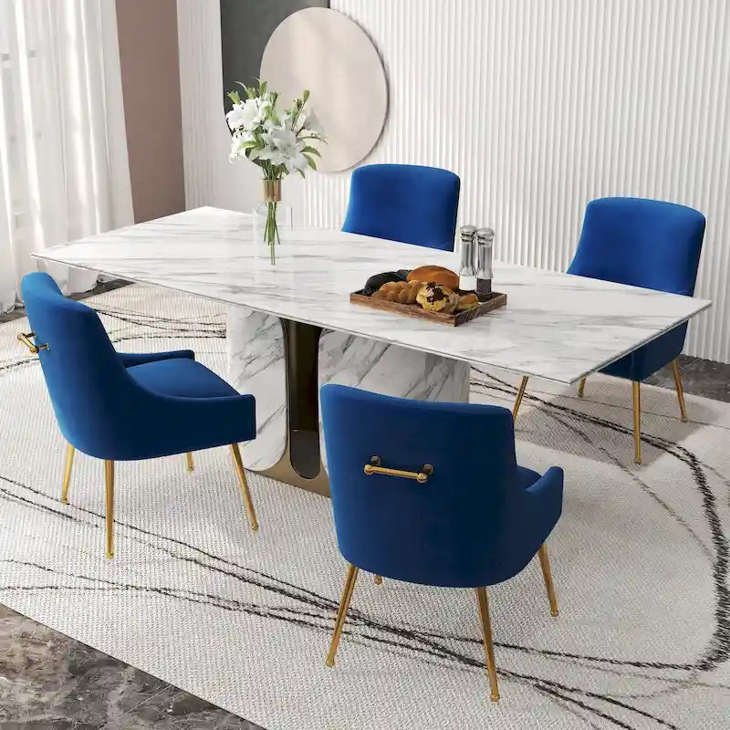 Lot de 4 chaises de salle à manger sans accoudoirs en velours, style moderne et glamour