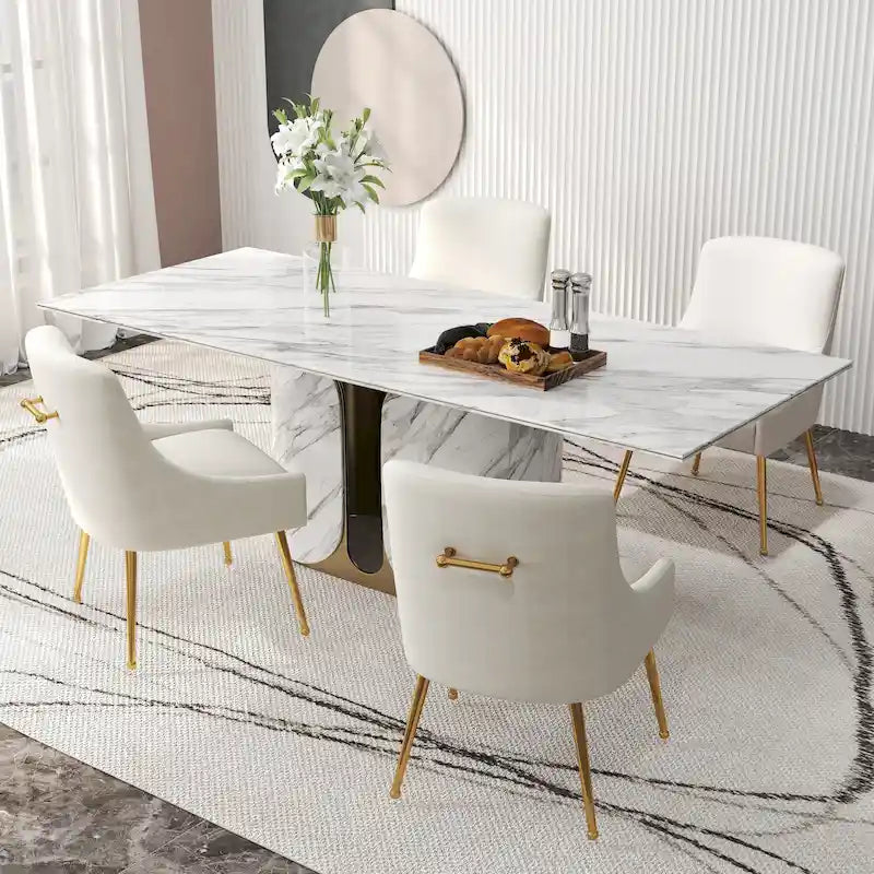 Lot de 4 chaises de salle à manger sans accoudoirs en velours, style moderne et glamour