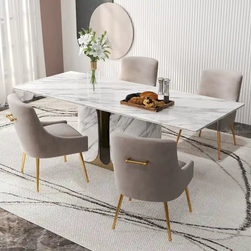 Lot de 4 chaises de salle à manger sans accoudoirs en velours, style moderne et glamour