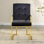 Chaise de salle à manger moderne en velours avec accoudoirs, lot de 1, design capitonné et base en acier inoxydable doré