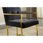 Chaise de salle à manger moderne en velours avec accoudoirs, lot de 1, design capitonné et base en acier inoxydable doré