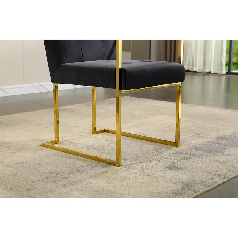 Chaise de salle à manger moderne en velours avec accoudoirs, lot de 1, design capitonné et base en acier inoxydable doré