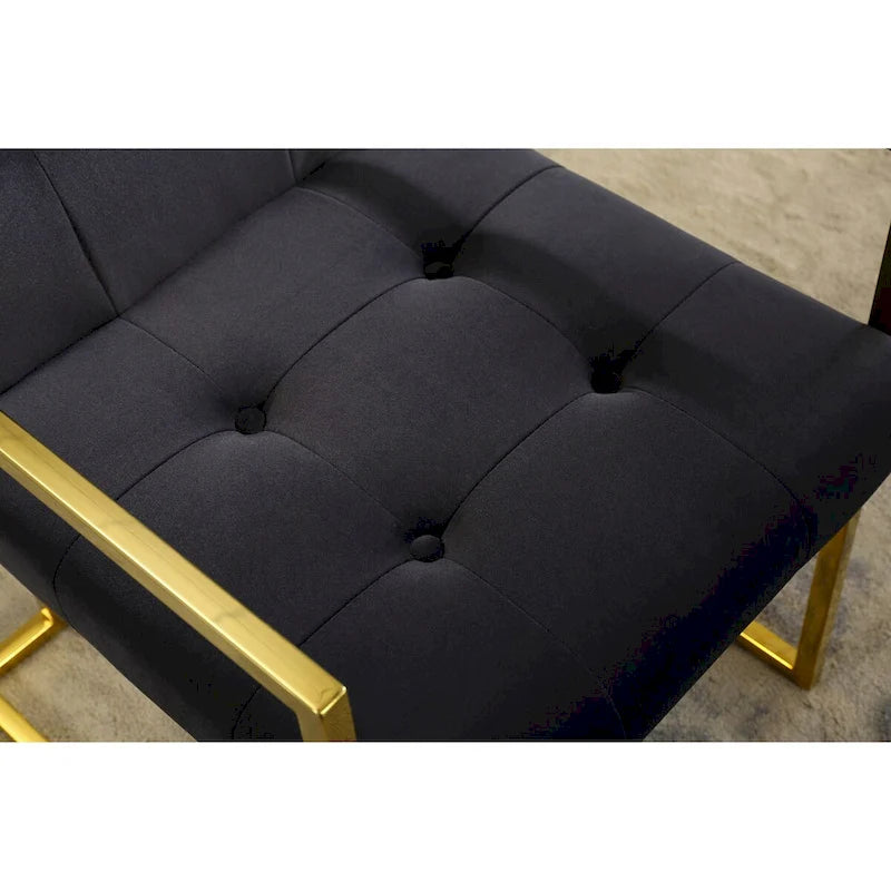 Chaise de salle à manger moderne en velours avec accoudoirs, lot de 1, design capitonné et base en acier inoxydable doré