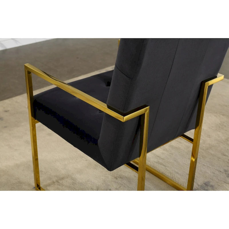 Chaise de salle à manger moderne en velours avec accoudoirs, lot de 1, design capitonné et base en acier inoxydable doré