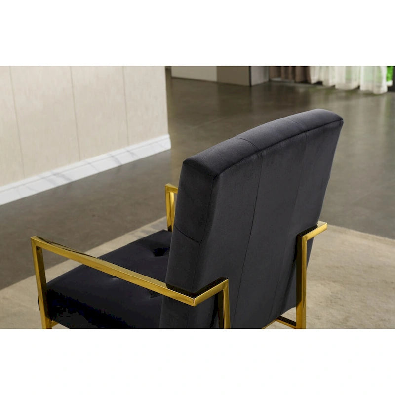 Chaise de salle à manger moderne en velours avec accoudoirs, lot de 1, design capitonné et base en acier inoxydable doré