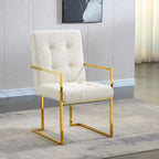 Chaise de salle à manger moderne en velours avec accoudoirs, lot de 1, design capitonné et base en acier inoxydable doré