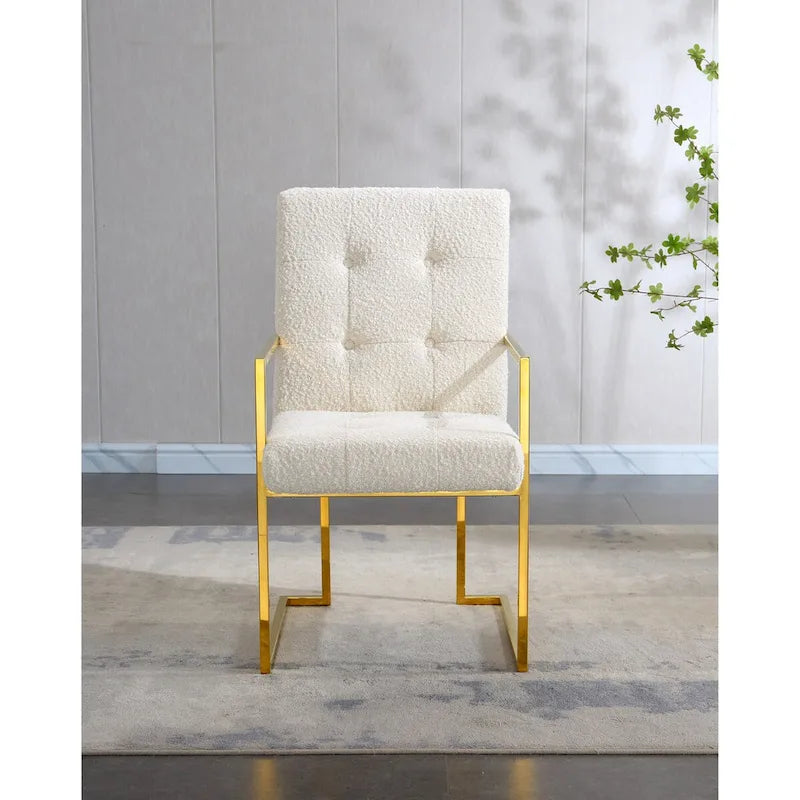 Chaise de salle à manger moderne en velours avec accoudoirs, lot de 1, design capitonné et base en acier inoxydable doré