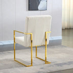 Chaise de salle à manger moderne en velours avec accoudoirs, lot de 1, design capitonné et base en acier inoxydable doré